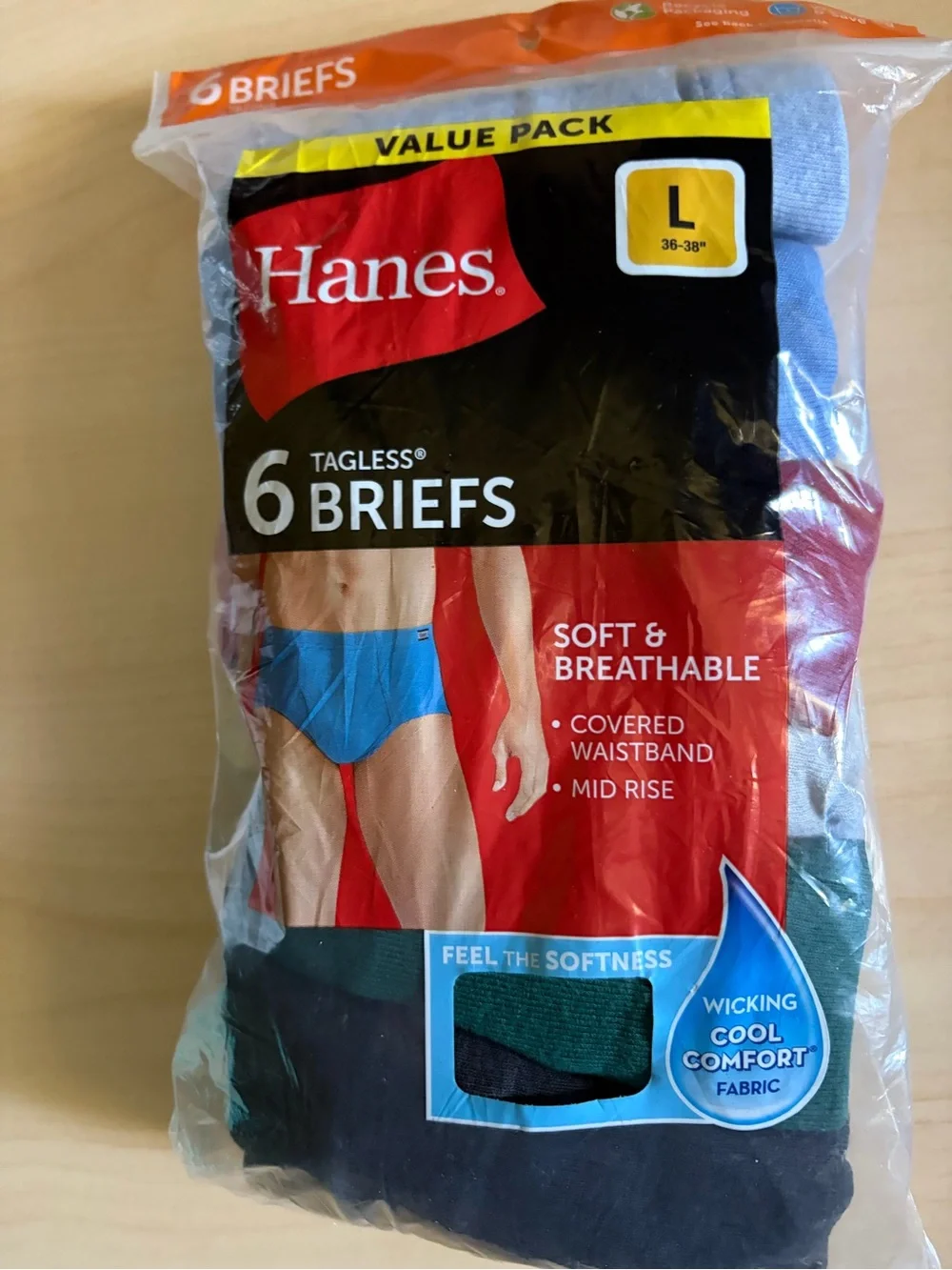 Hanes Men's Tagless Briefs - Blue, Red, Green (6-Pack) - Picture 1 of 1